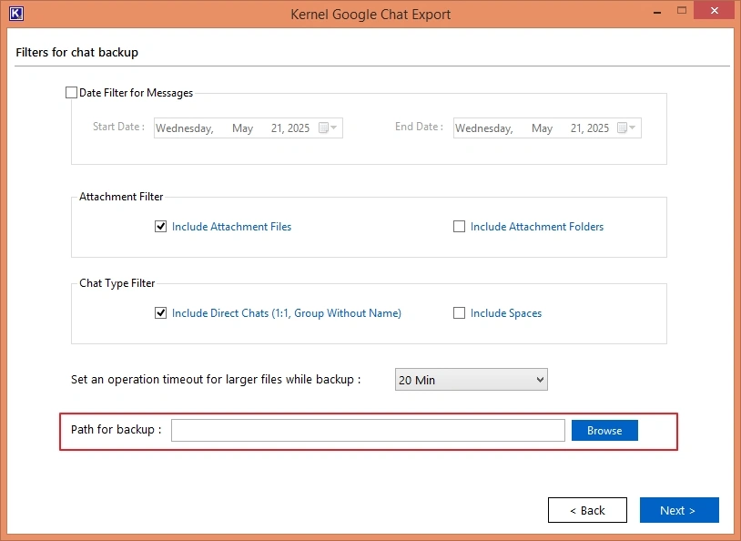 Use the Browse button backup path