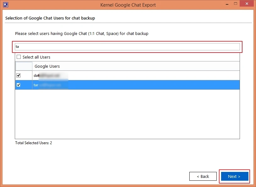 Select users and click Next to proceed