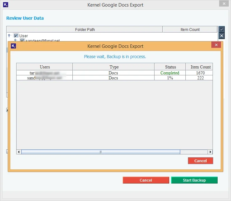 Google docs export process started