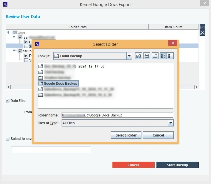 Provide destination to save Google docs