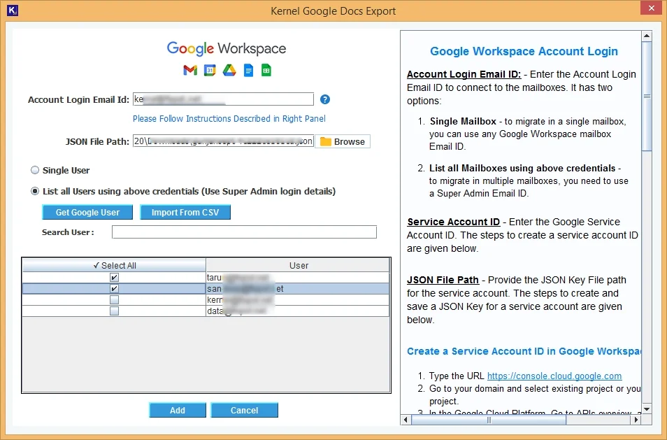 Select Workspace account users