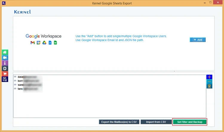 Click on Set filter and backup option