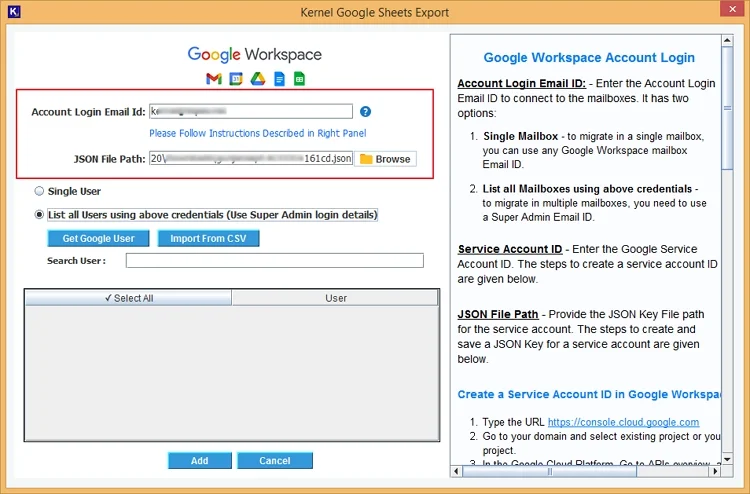 Add the G Suite Account Login Email