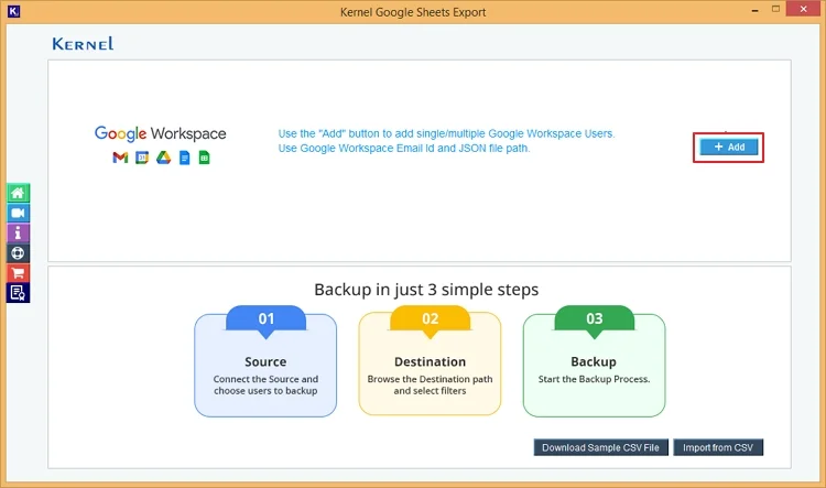 Launch the Google Sheets Export software