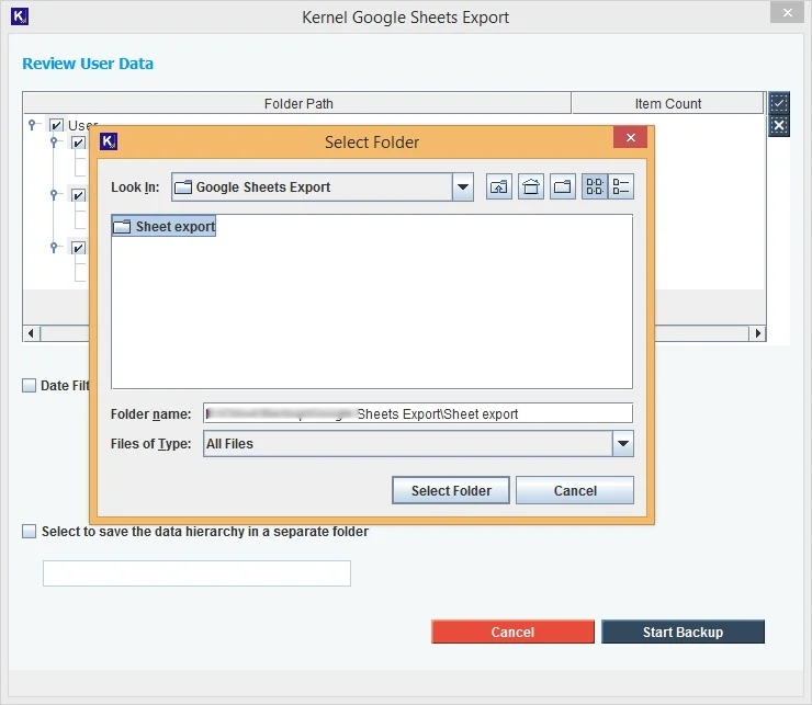 Provide the destination to save Google sheets