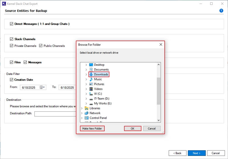 Select a preferred folder or drive to save data