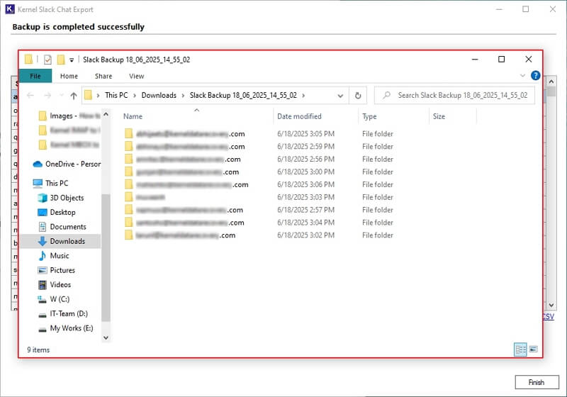 Slack data backup folders