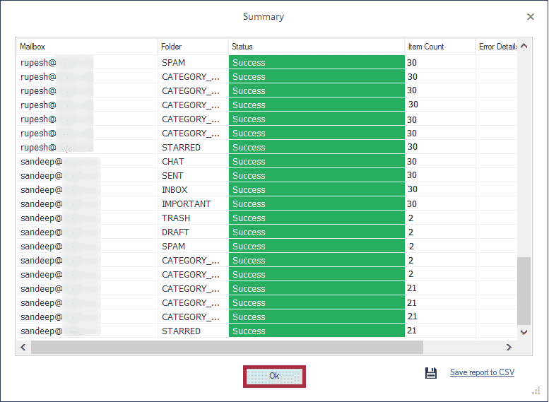 Save reports in CSV format and then click OK to complete the process