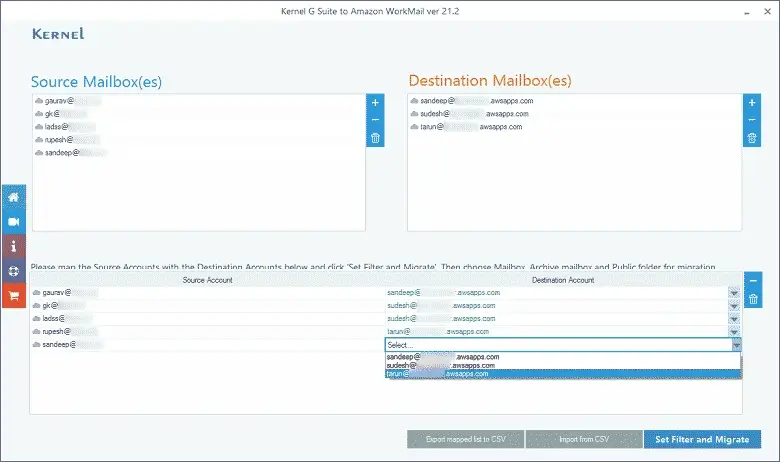 Map source and destination accounts