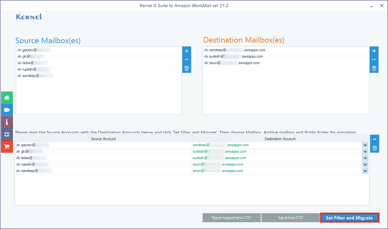 Set Filter and Migration option 