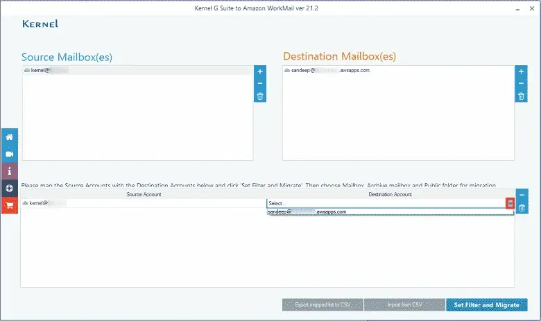 Map the destination account with the source account