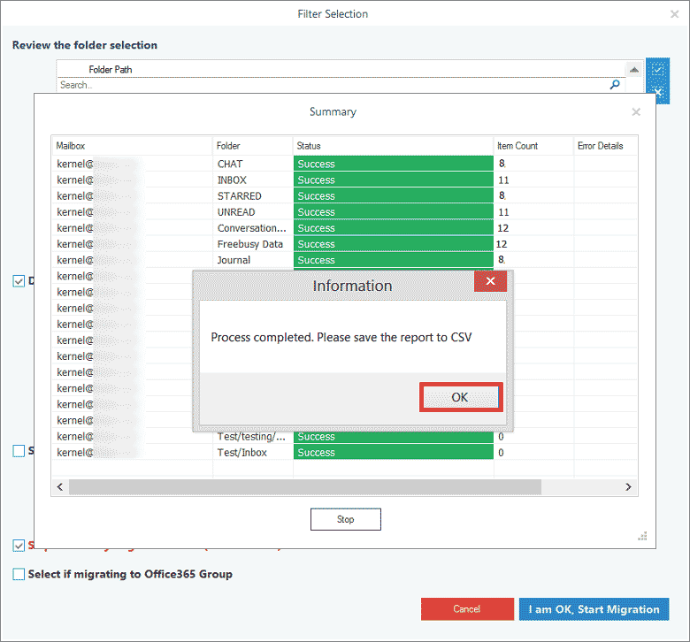 The process is completed. Click OK