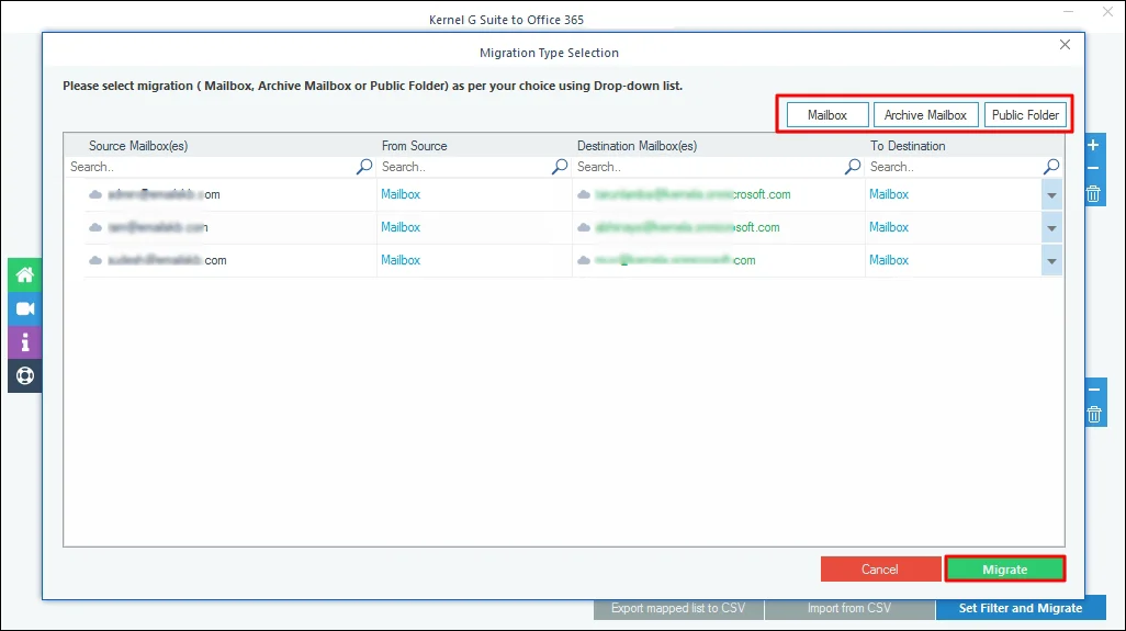Migration Type Selection