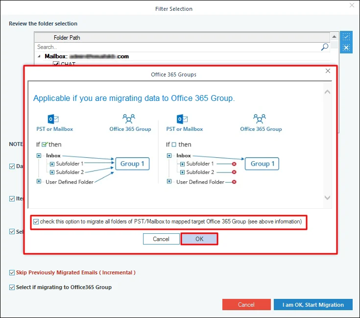Select option to migrate all folders of PST 