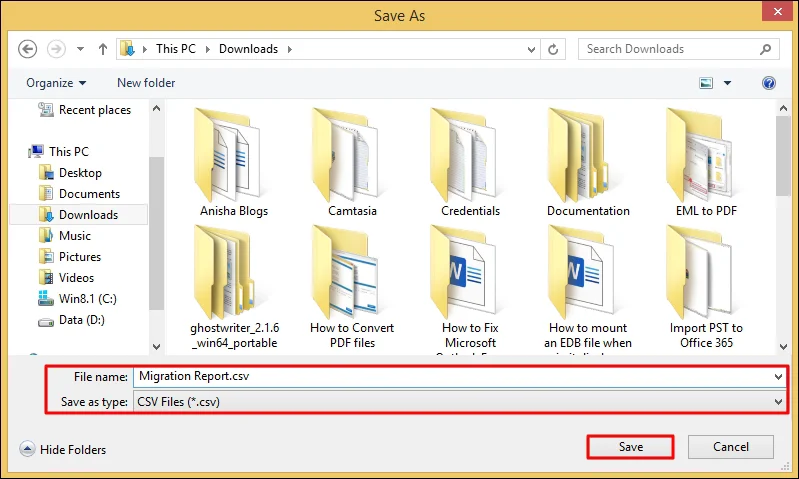 Browse location to save CSV