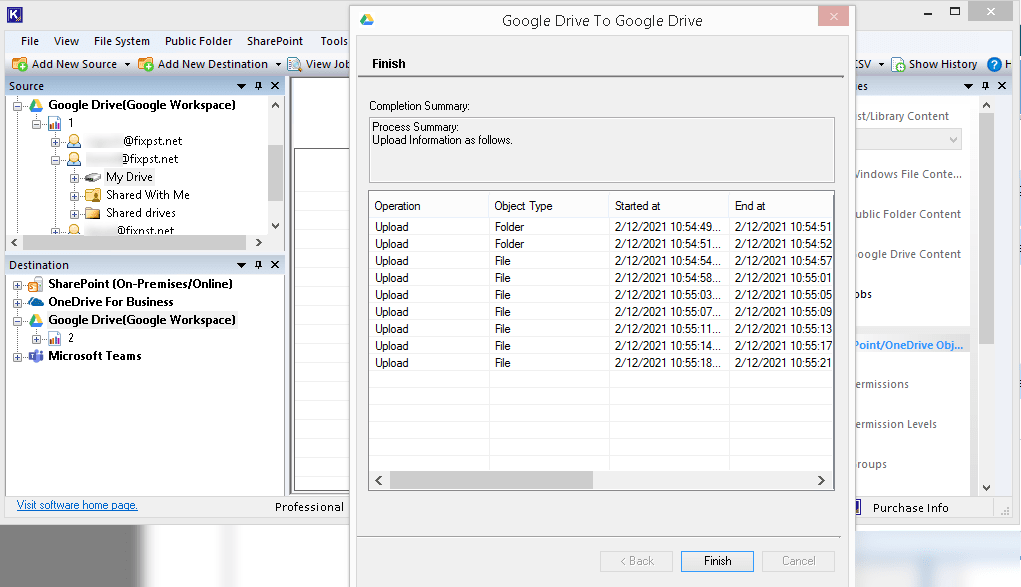 Displaying live progress of the OneDrive for Business migration.