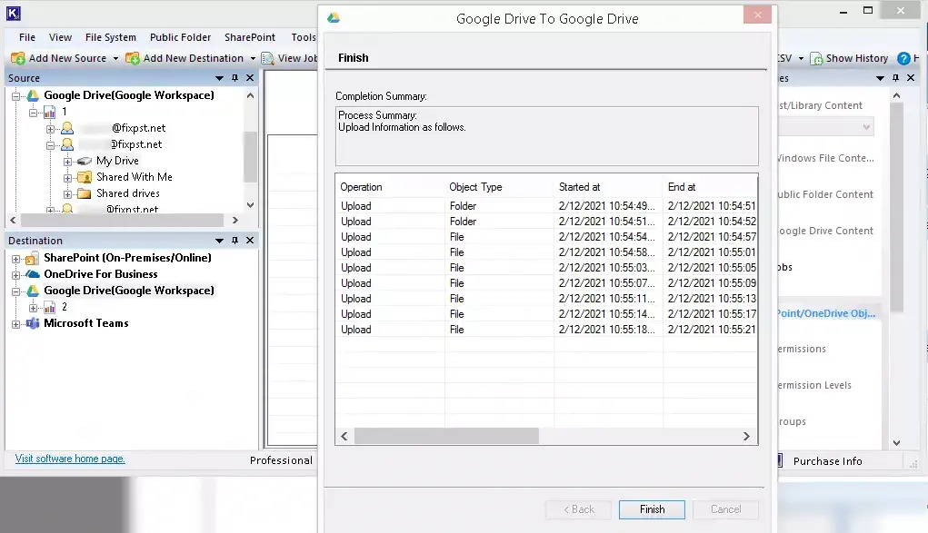 Displaying live progress of the OneDrive for Business migration.