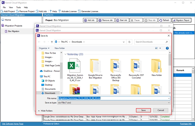 Click Save to download migration report