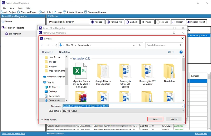 Click Save to download migration report