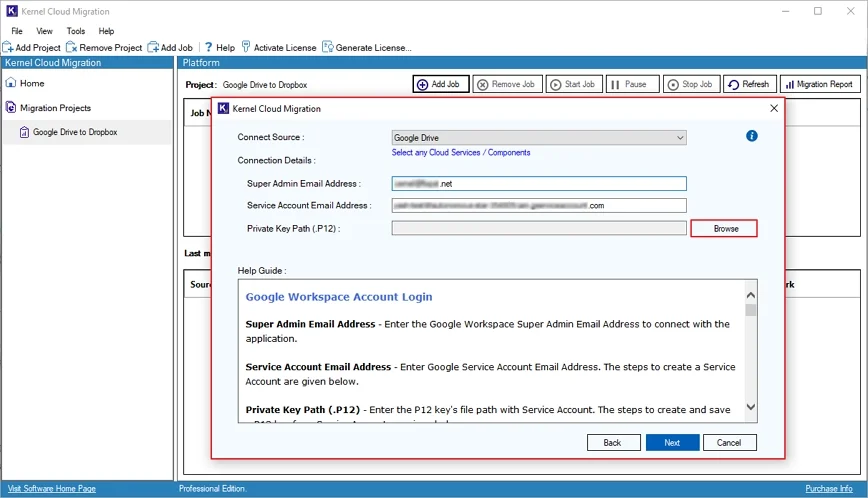 Verify the selected source and destination