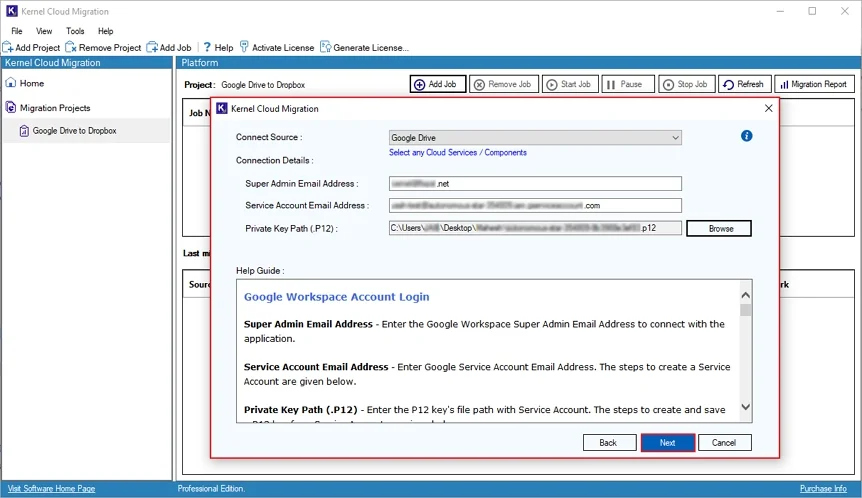 Connect Source wizard