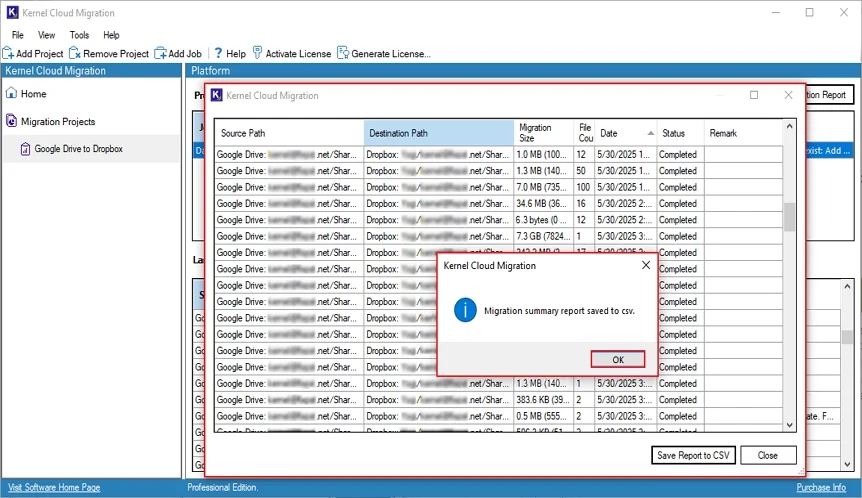 Migration summary report to CSV