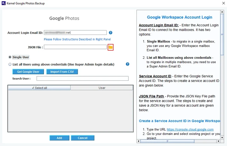 Google Photos login wizard