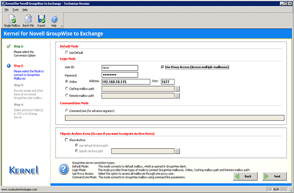 Connecting to Novell GroupWise server to start Office 365 migration