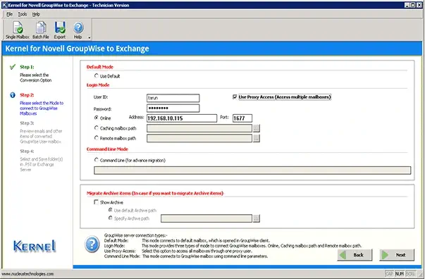 Connecting to Novell GroupWise server to start Office 365 migration