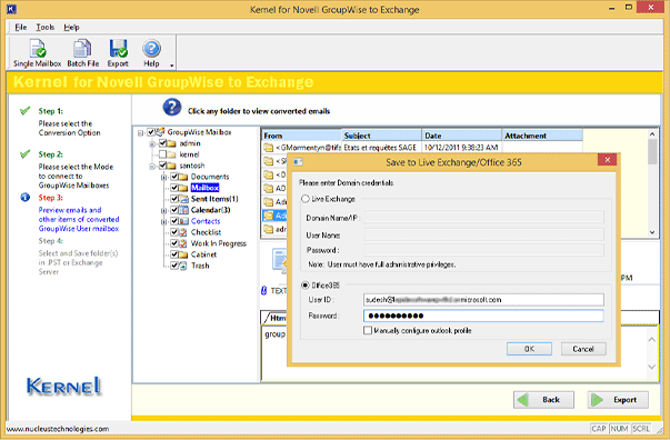 Providing Office 365 credentials for migration