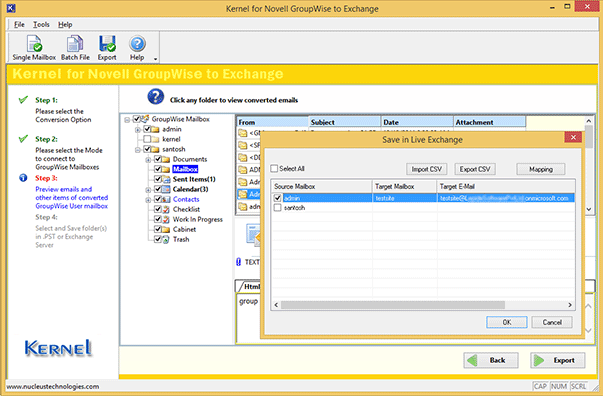 Confirming the destination Office 365 credentials