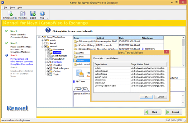 Selecting the target mailbox for mapping with the source mailbox