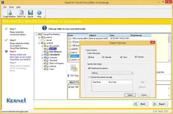 Applying filters to Novell GroupWise mailboxes before Office 365 migration