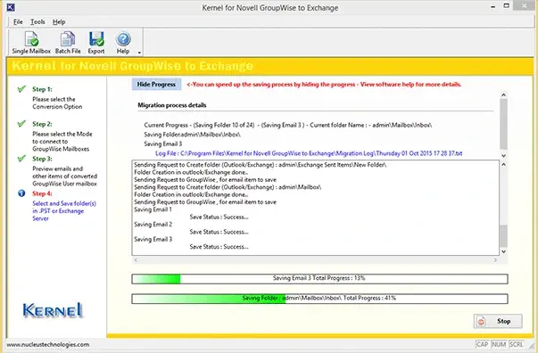 Novell GroupWise to Office 365 migration process in progress