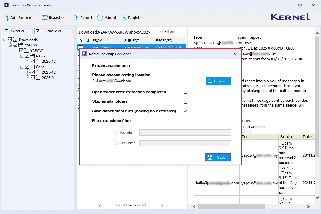 select the necessary options