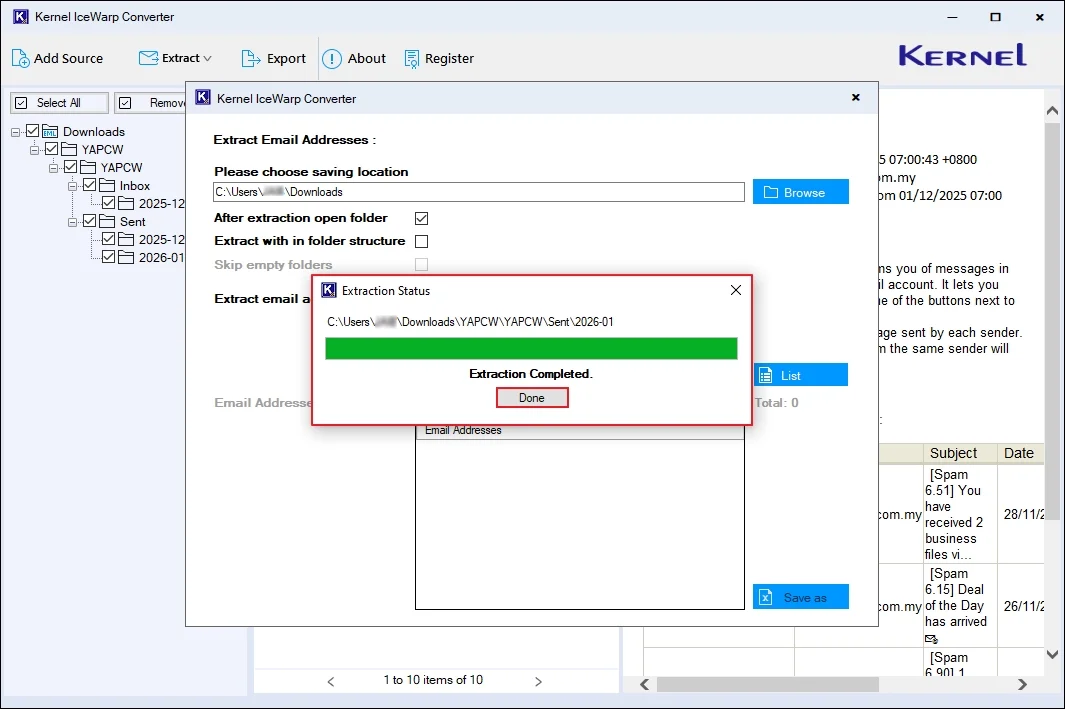 Start extracting email addresses
