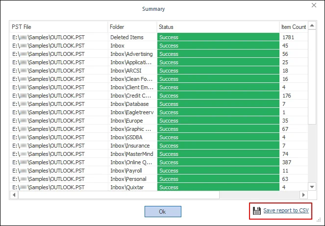 Click the Save report to CSV option