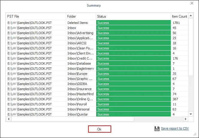 Click OK to close the restore process.