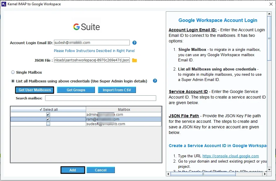 Enter Google Account Login detail, then Click Add button