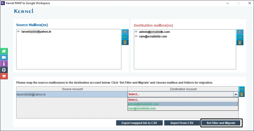  click on Set Filter and Migrate button