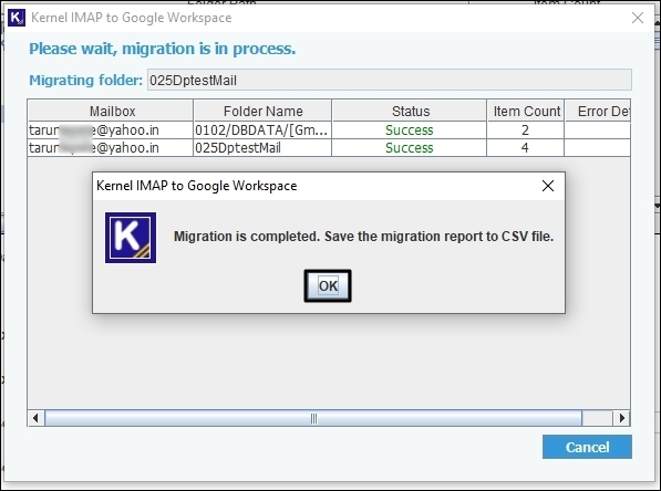 Migration is completed. Save the migration report to CSV file