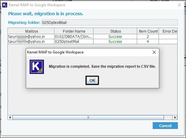 Migration is completed. Save the migration report to CSV file