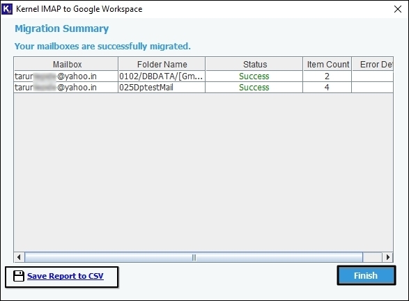 download the CSV file to get full migration report 