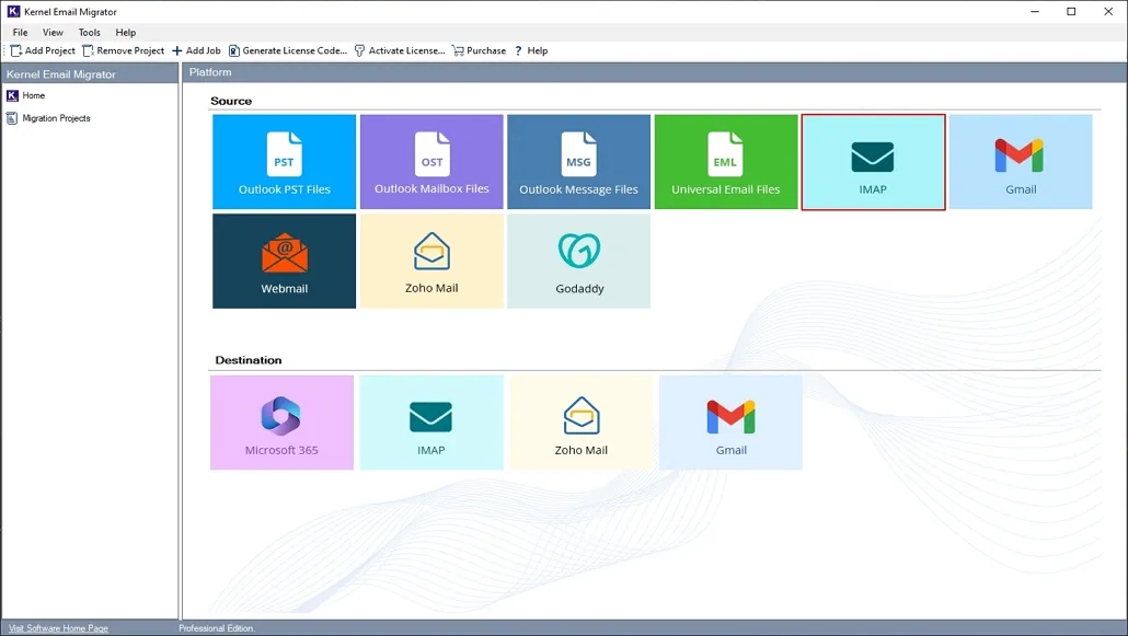 Click IMAP tile in source