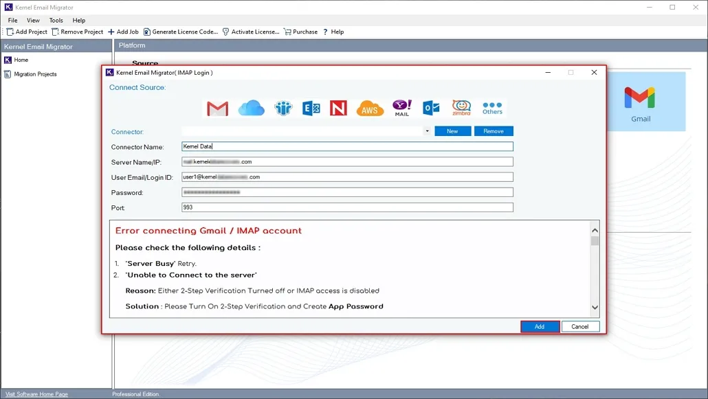 Enter IMAP login credentials