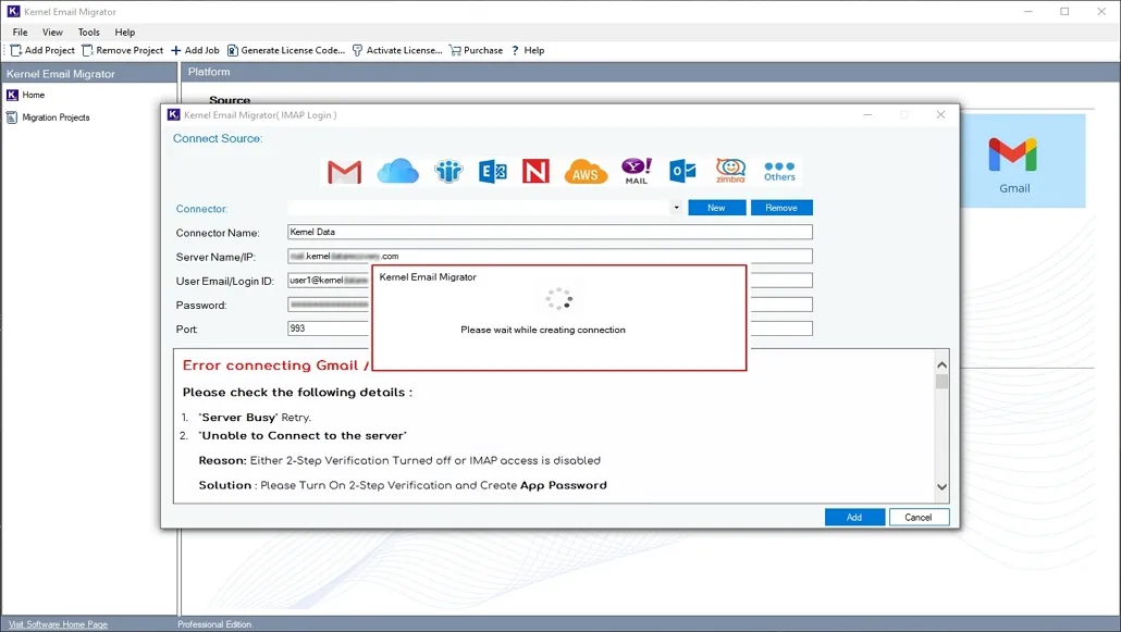 software will start creating a connection