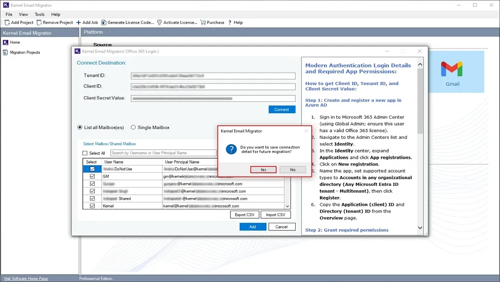Save Office 365 credentials