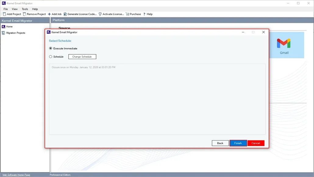 start migration quickly or Schedule