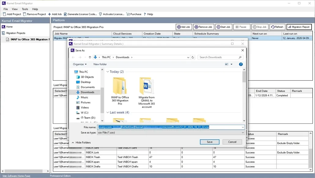 Click Save report to CSV