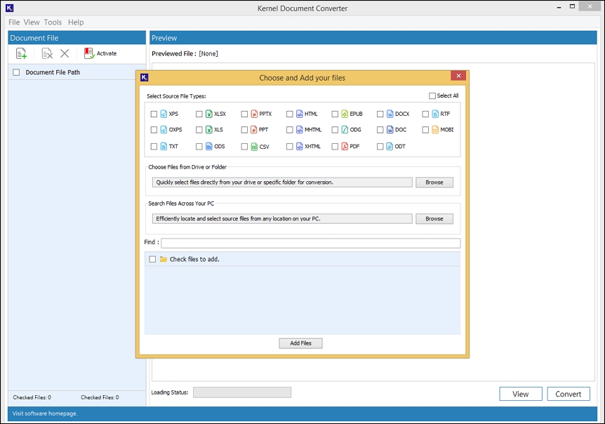 Kernel Document Converter home screen